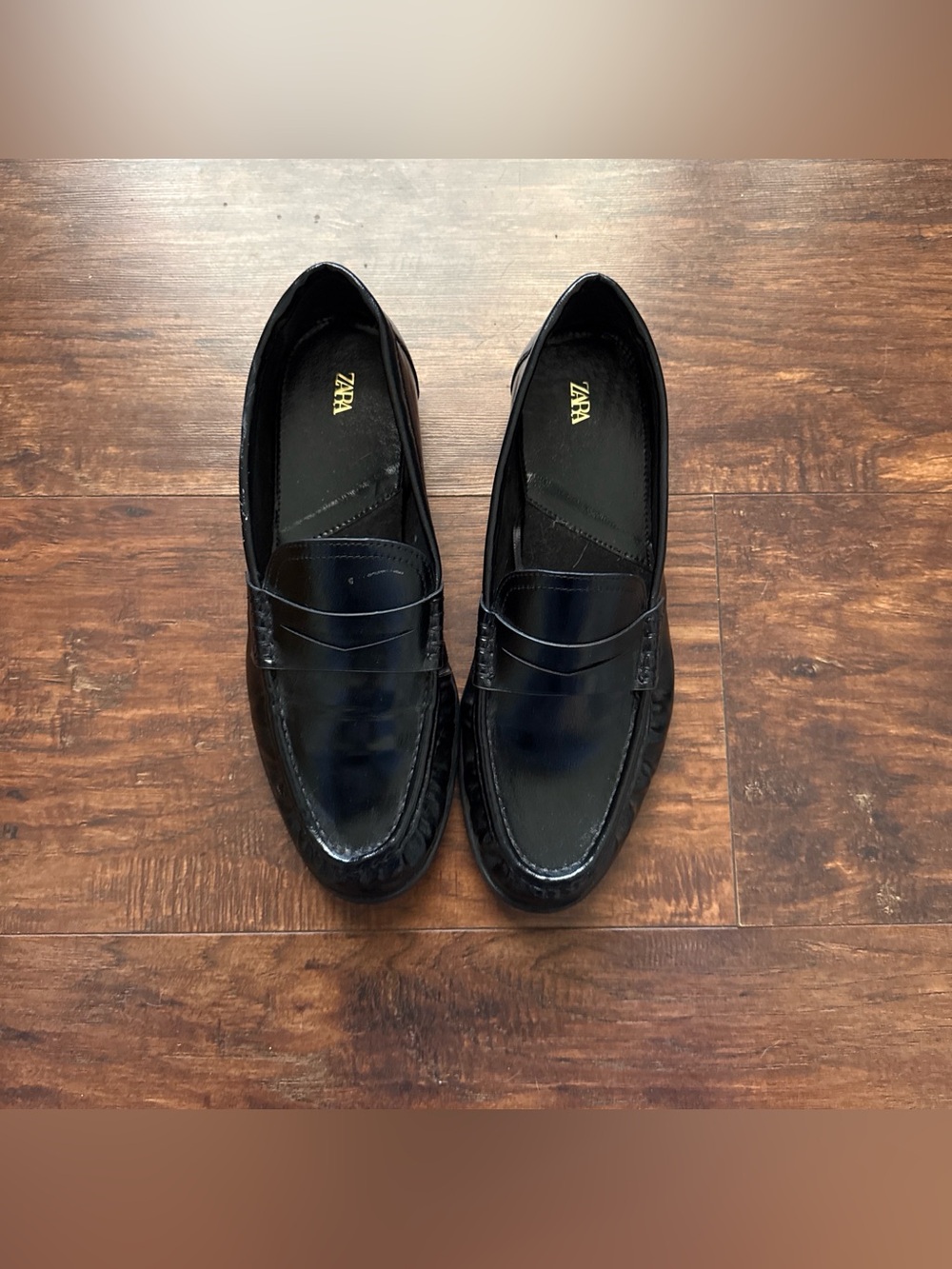 ZARA Black Patent Leather Penny Loafers
